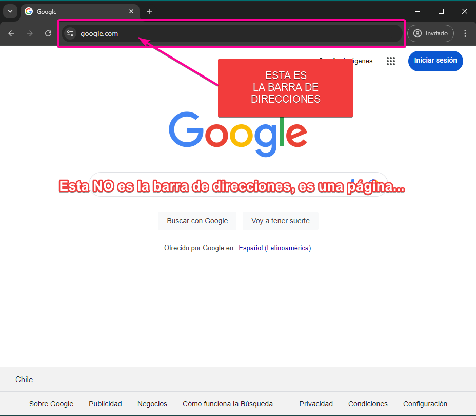 El dominio lo escribes en la barra de direcciones.